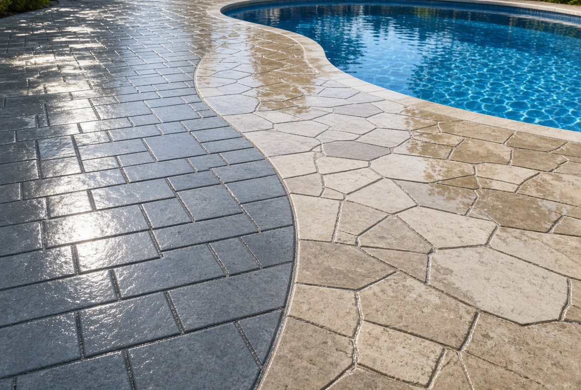 Pool Deck Stamped Concrete Sealed
