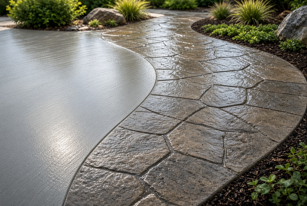 Tight Stamped Concrete Closeup with Clear Coat